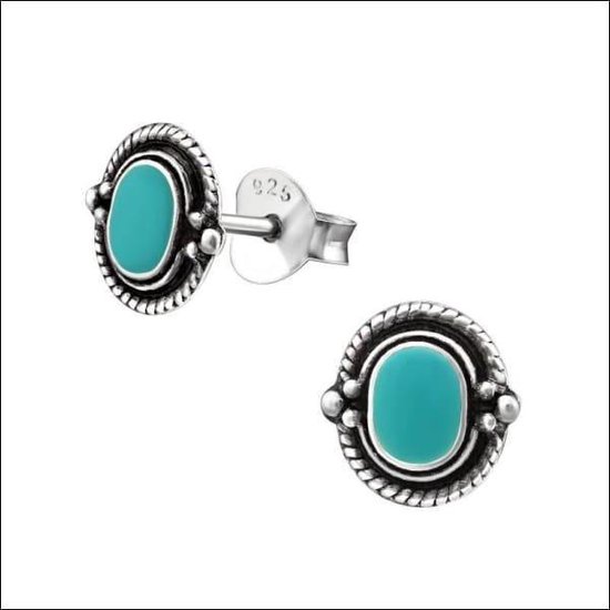 Aramat jewels ® - Zilveren bali oorbellen antiek look ovaal groen 8mm