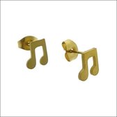 Aramat jewels ® - Zweerknopjes muziek oorbellen goudkleurig chirurgisch staal 7mm