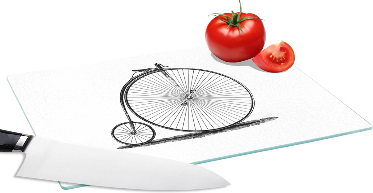 Glazen Snijplank - 28x20 - Vintage fiets hoge bi - Snijplanken Glas