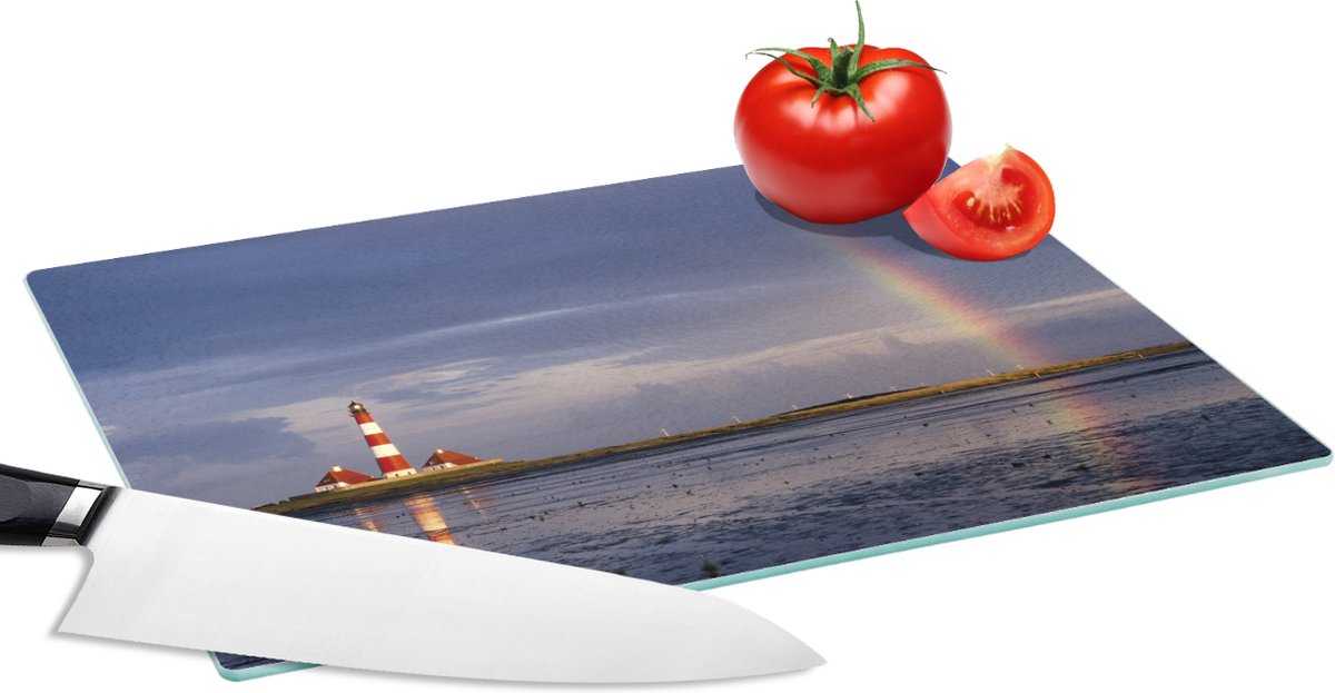 Glazen Snijplank - 28x20 - Vuurtoren - Regenboog - Waddeneilanden - Snijplanken Glas