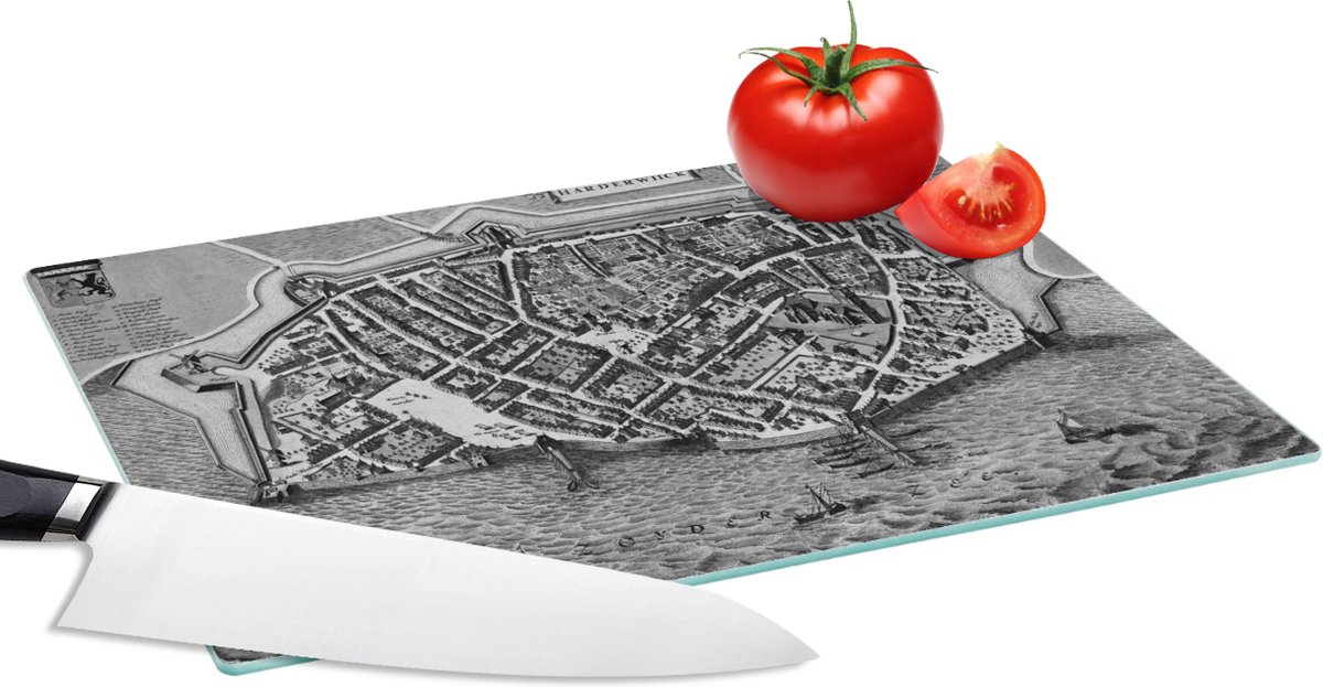 Glazen Snijplank - 28x20 - Kaart - Antiek - Harderwijk - Snijplanken Glas