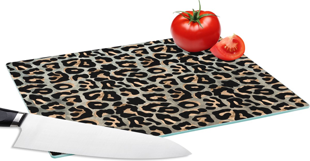 Glazen Snijplank - 28x20 - Dierenprint - Panter - Bruin - Luxe - Snijplanken Glas