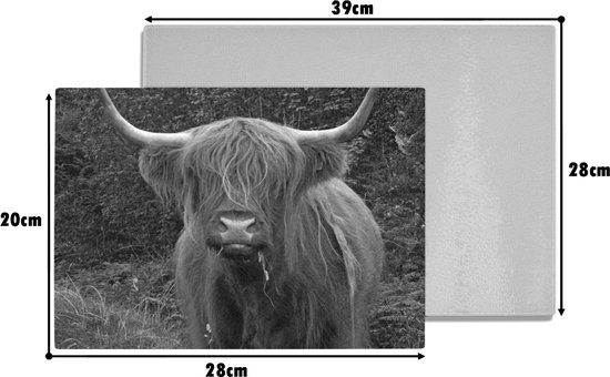 Planche à découper en Verres - Glas - Une vache Highlander écossaise en train de manger - noir et blanc - Planches à découper