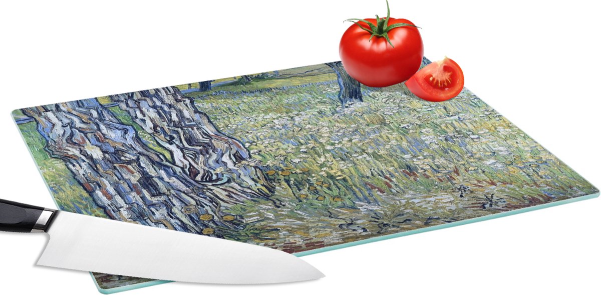 Glazen Snijplank - 39x28 - Boomstammen in het gras - Vincent van Gogh - Snijplanken Glas
