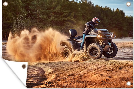 Tuindecoratie Quad - Rally - Zand - 60x40 cm - Tuinposter - Tuindoek - Buitenposter