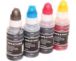ABC huismerk Set 4x navulflesje inkt geschikt voor Epson 104 voor EcoTank ET2710 ET2711 ET2712 ET2714 ET2715 ET2720 ET2721 ET2726 ET4700