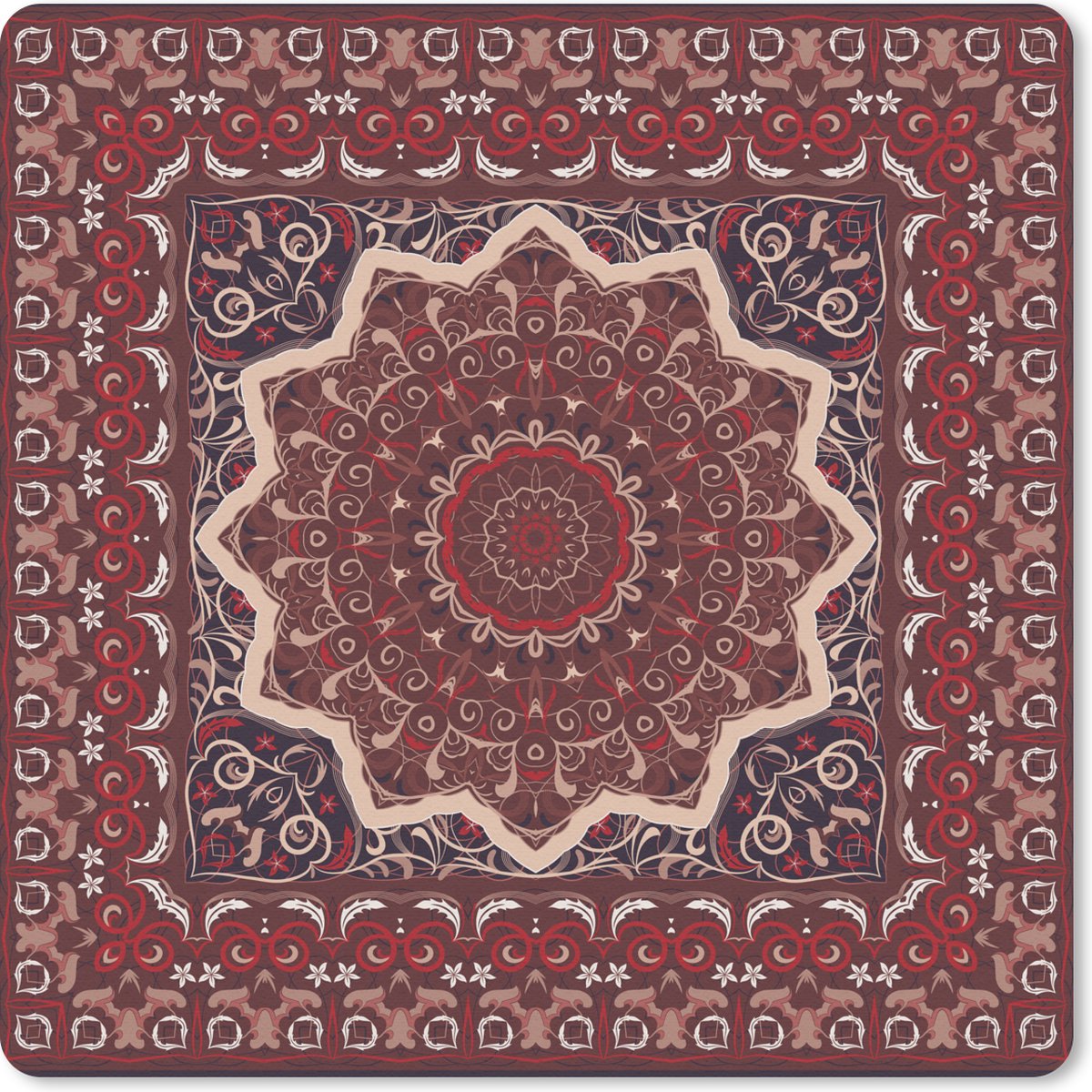 Muismat 30x30 cm - Mousepad Perzisch Tapijt - Mandala - Rood - Muismatten
