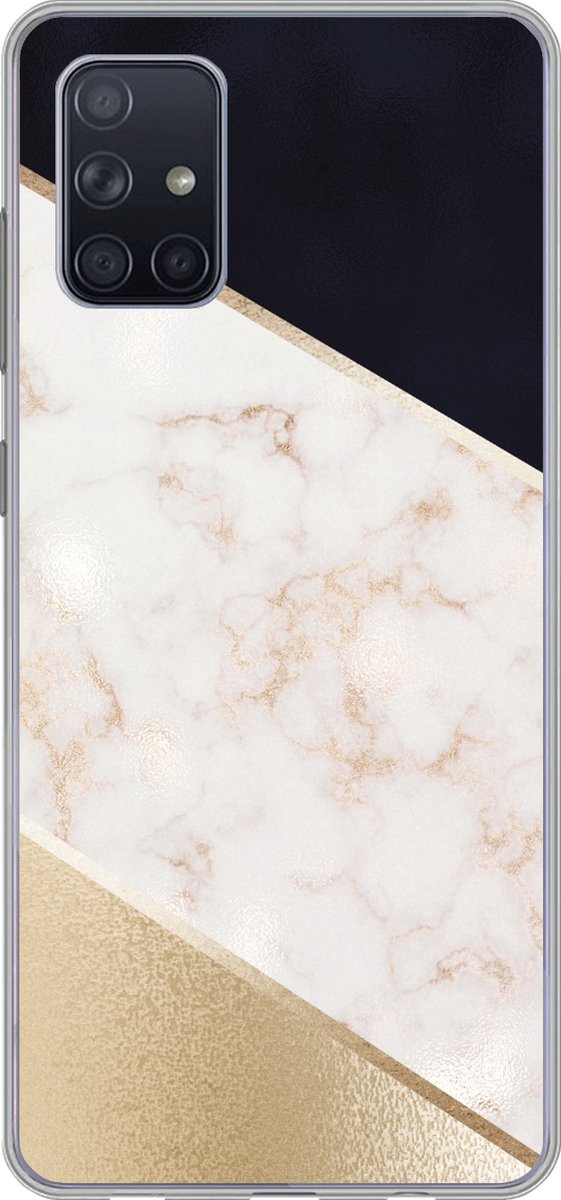 Telefoonhoesje Geschikt voor Samsung Galaxy A51 5G hoesje - Marmer print - Goud - Roze - Siliconen Telefoonhoesje Telefoonhoesje