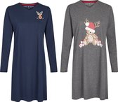 Happy Shorts Dames Kerst Pyjama Nachthemd Blauw / Grijs - Maat S | big shirt | slaaphemd
