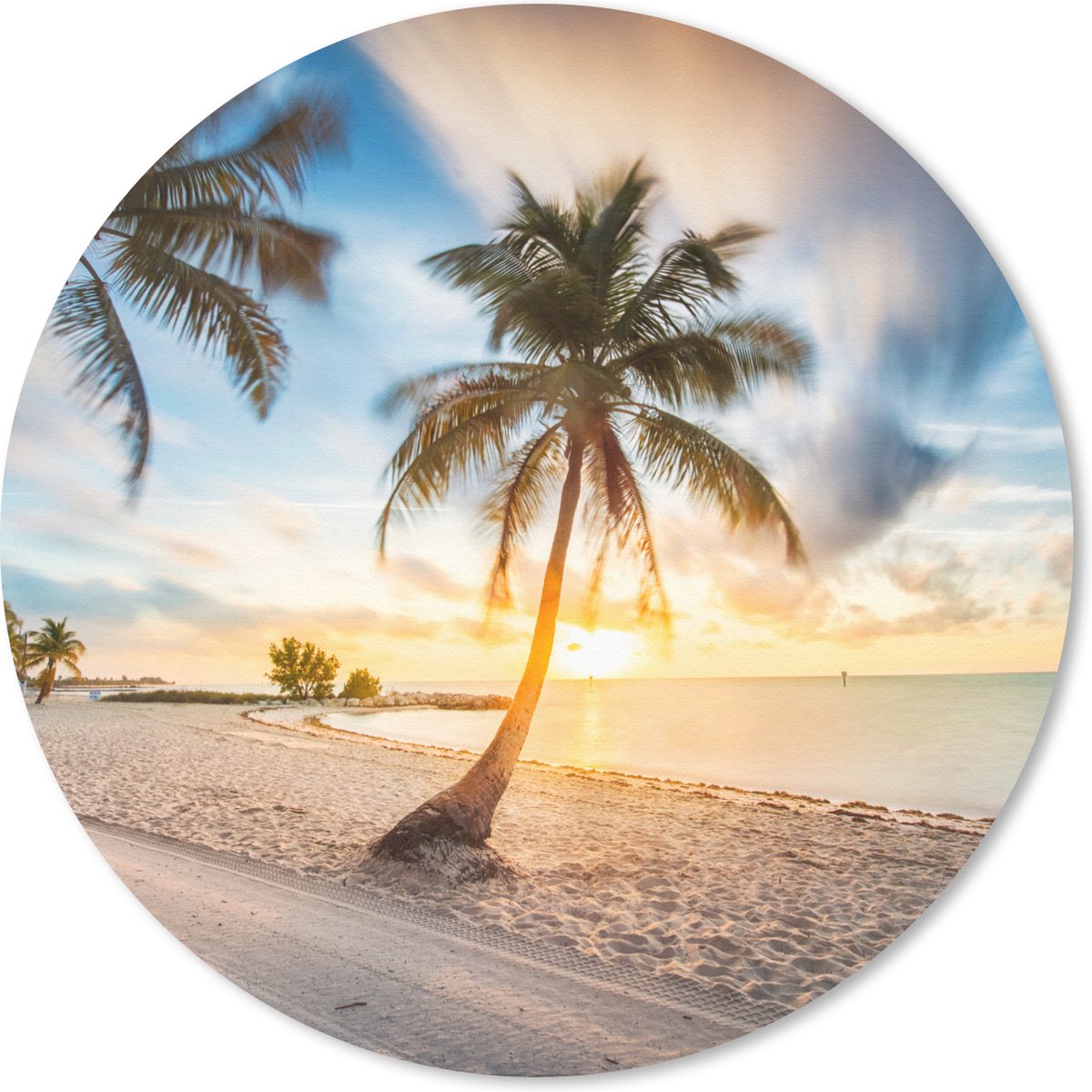 Muismat rond 30x30 cm - Mousepad Zonsondergang - Strand - Palmboom - Ronde muismatten