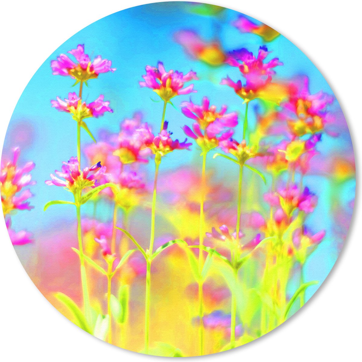 Muismat - Mousepad - Rond - Bloemen - Kunst - Psychedelisch - 30x30 cm - Ronde muismat