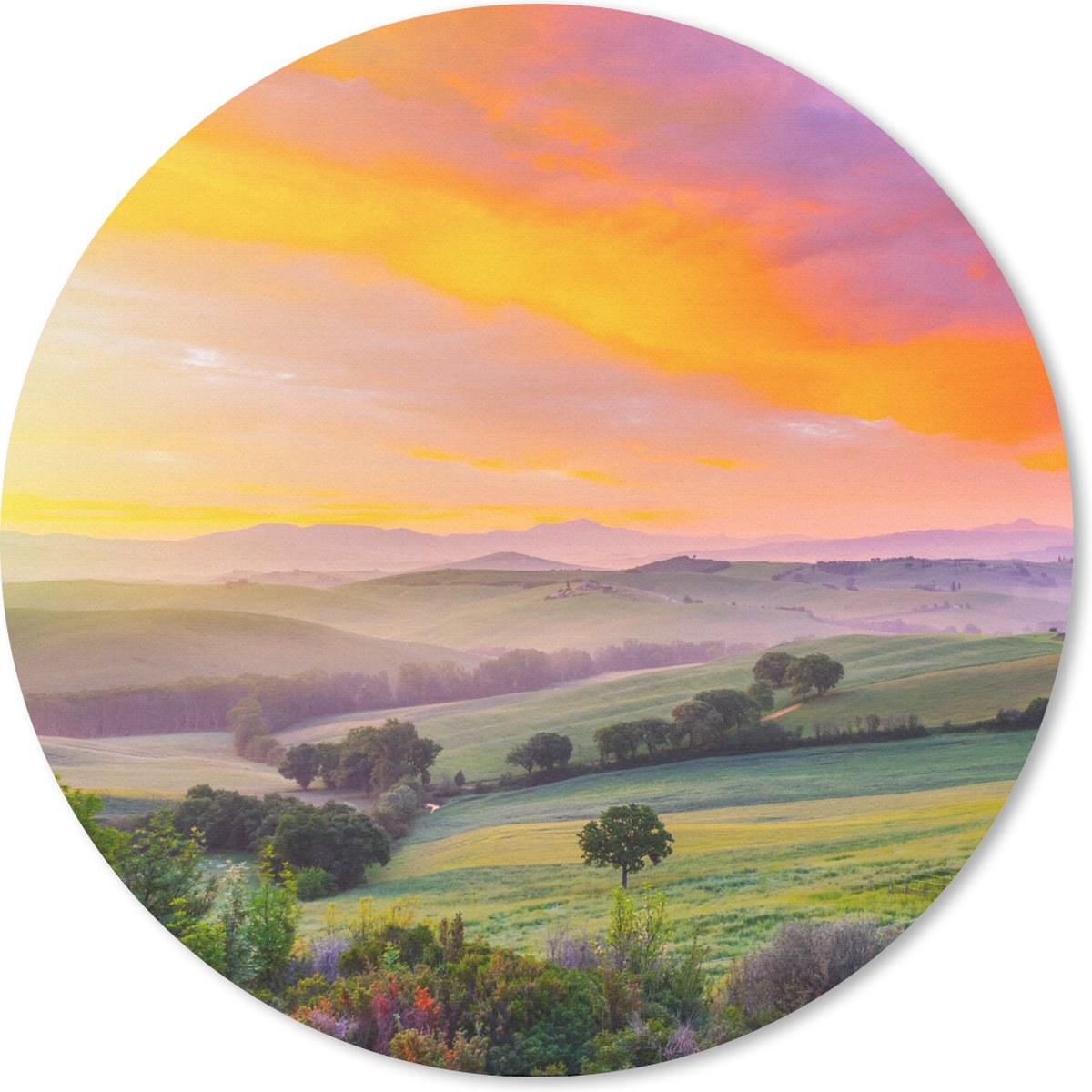 Muismat rond 30x30 cm - Mousepad Toscane - Landschap - Kleurrijk - Ronde muismatten