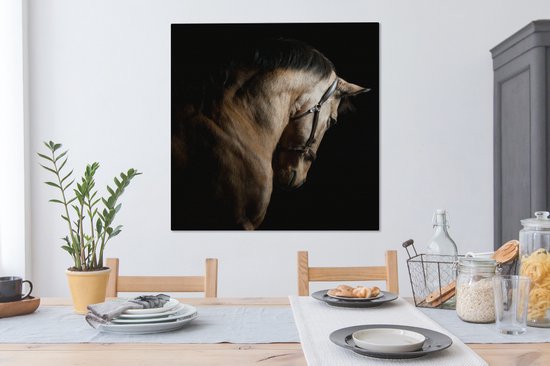 Tableau sur toile Paarden - Halter - Zwart - 90x90 cm - Décoration murale