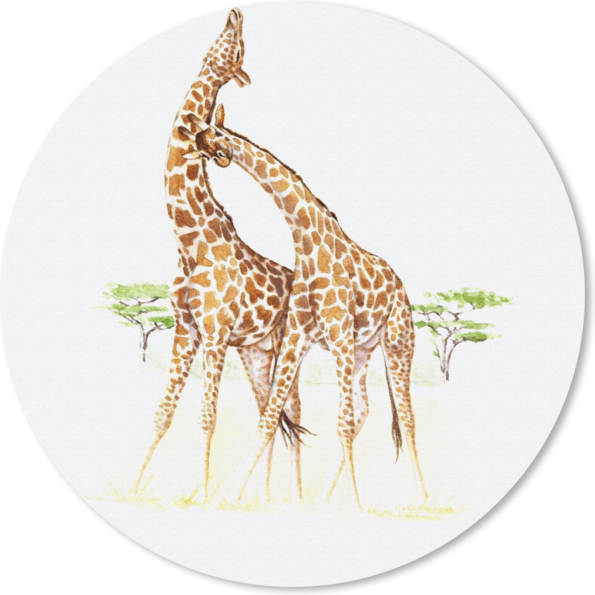 Muismat rond 30x30 cm - Mousepad Giraf - Boom - Aquarel - Ronde muismatten