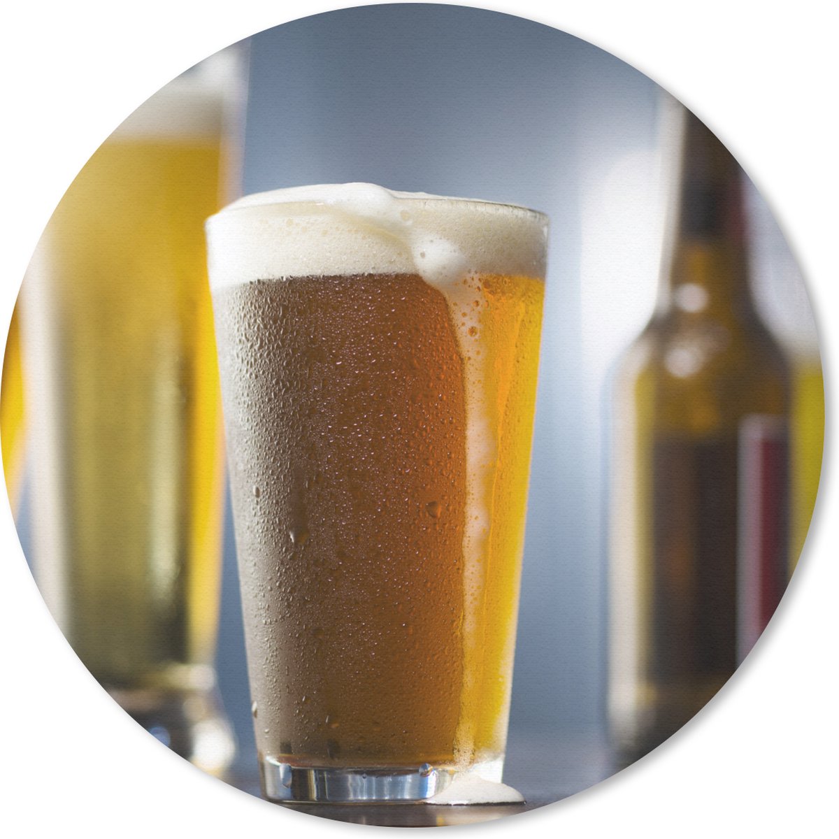 Muismat rond 30x30 cm - Mousepad Verschillende bierglazen en bieren - Ronde muismatten