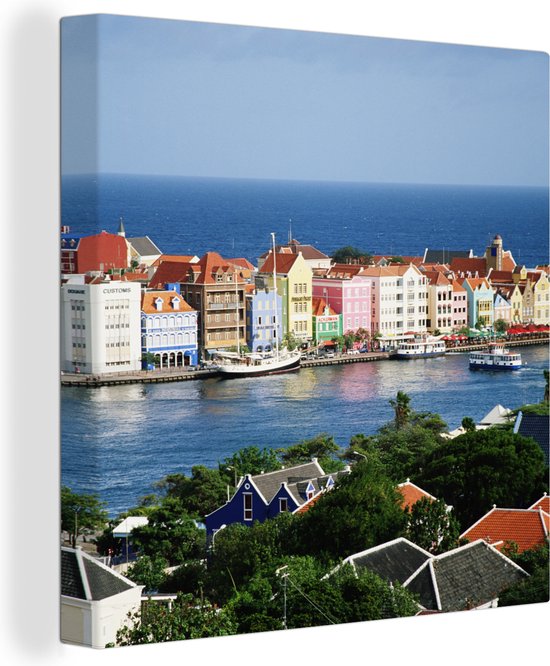 Canvas Schilderij Uitzicht op de huizen van Willemstad in Curaçao - Wanddecoratie