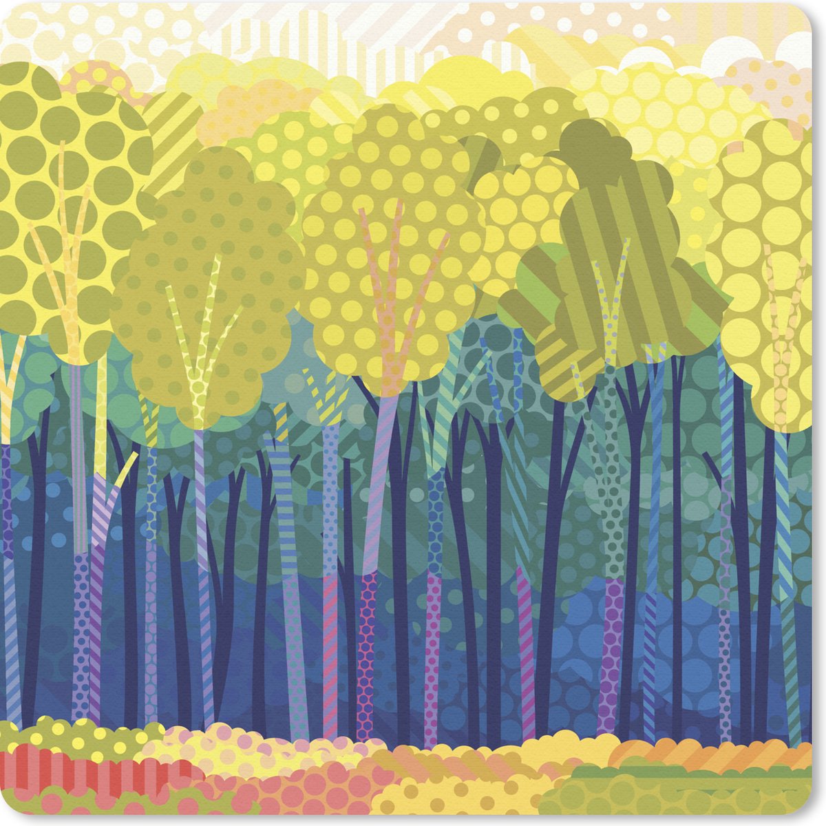 Muismat 30x30 cm - Mousepad Een illustratie van groene bomen in een bos - Muismatten