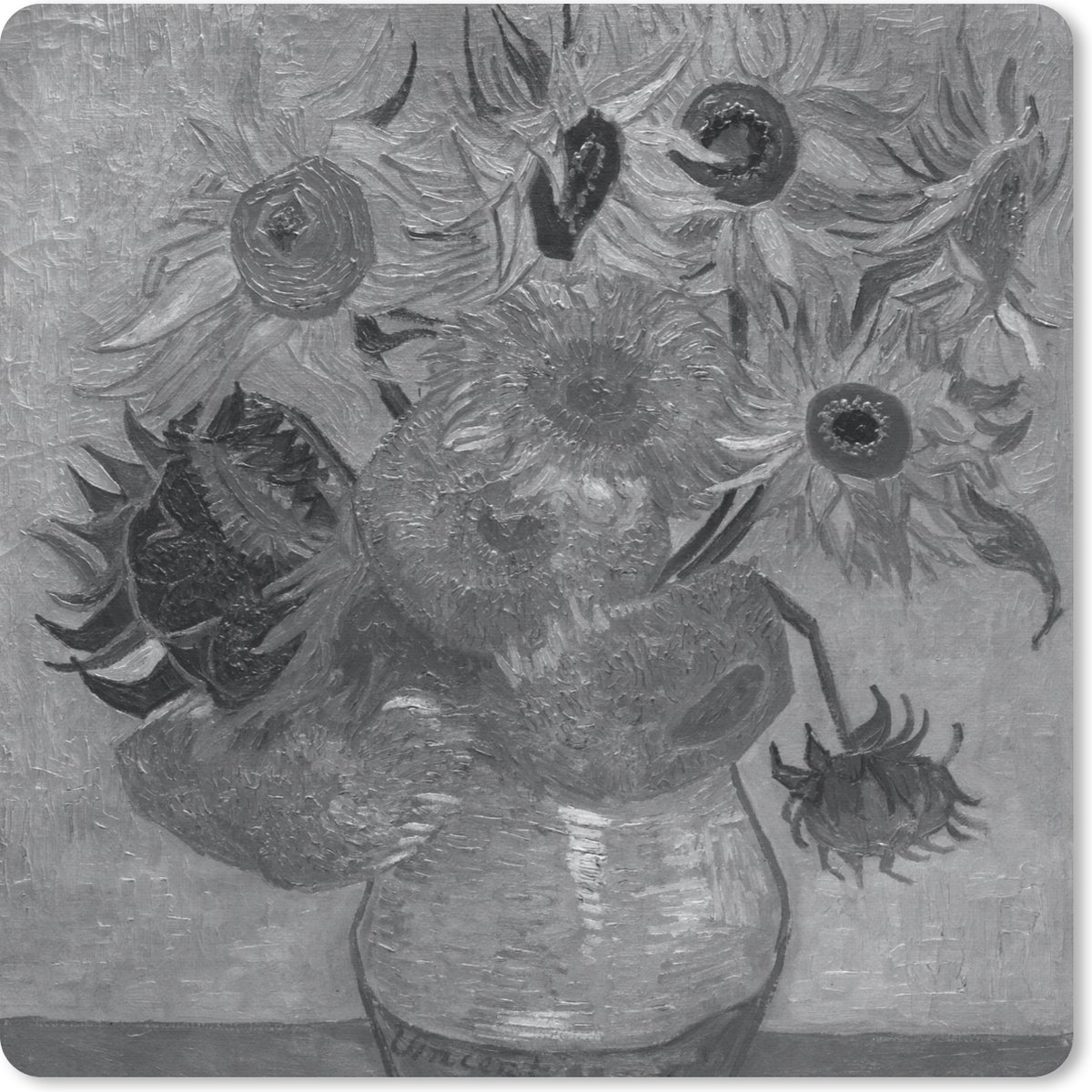 Muismat 30x30 cm - Mousepad Zonnebloemen - Vincent van Gogh - Zwart - Wit - Muismatten