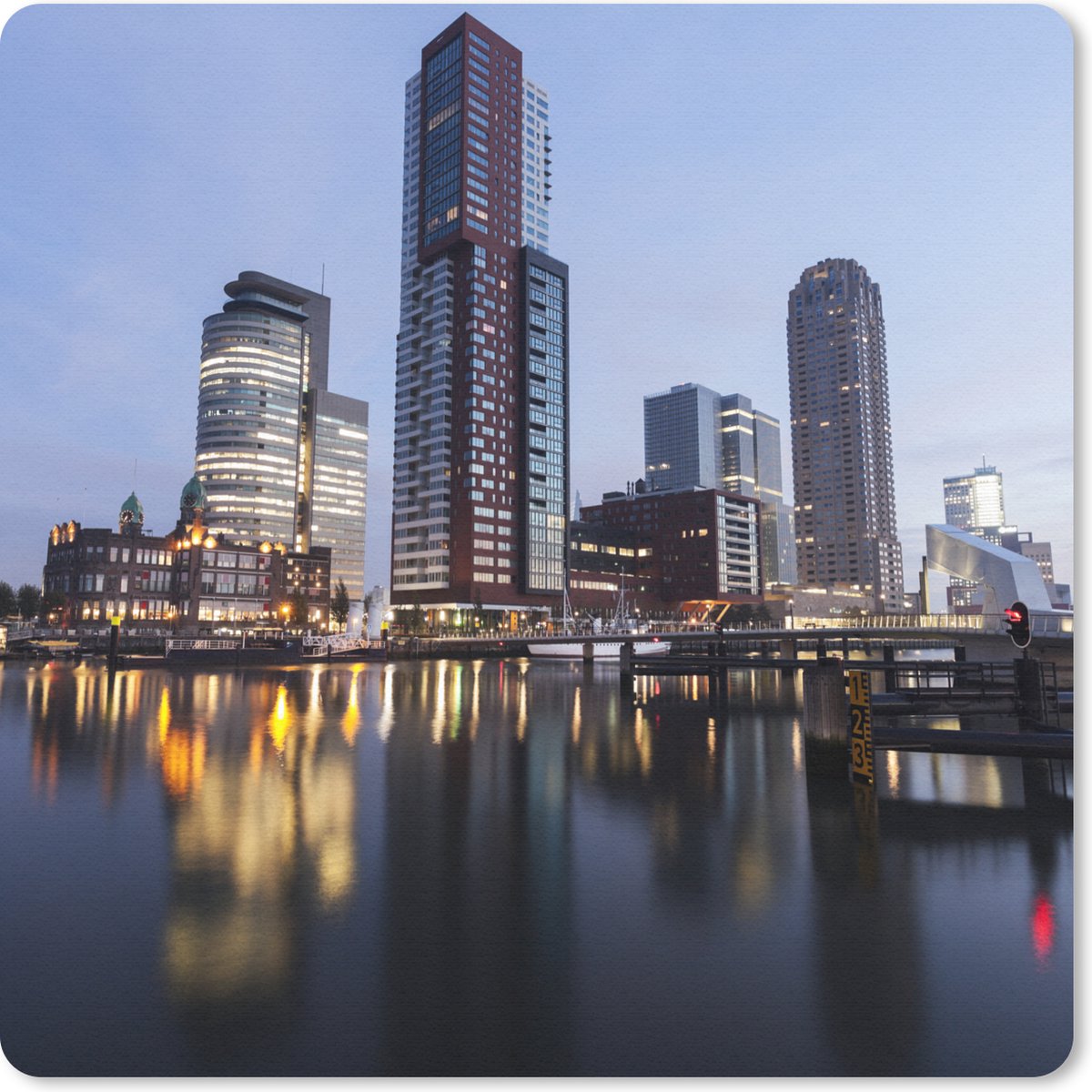 Muismat 30x30 cm - Mousepad Rotterdam - Wolkenkrabber - Water - Muismatten