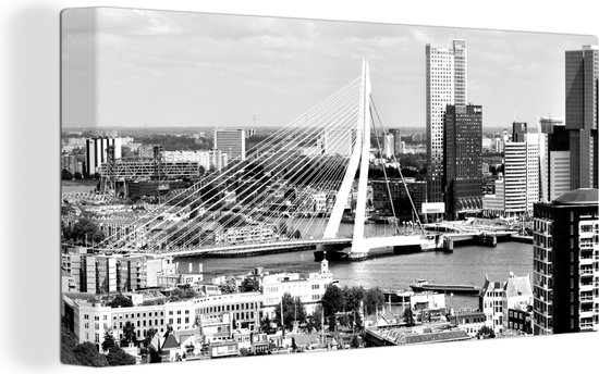 Canvas schilderij 160x80 cm - Wanddecoratie Rotterdam - Skyline - Zwart - Wit - Muurdecoratie woonkamer - Slaapkamer decoratie - Kamer accessoires - Schilderijen