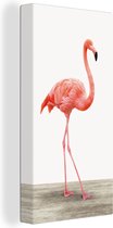 Canvas schilderij dieren - Wanddecoratie meisjes - Jongens - Flamingo - Vogels - Dieren - Kinderkamer decoratie - 20x40 cm - Kinder decoratie - Canvas kids