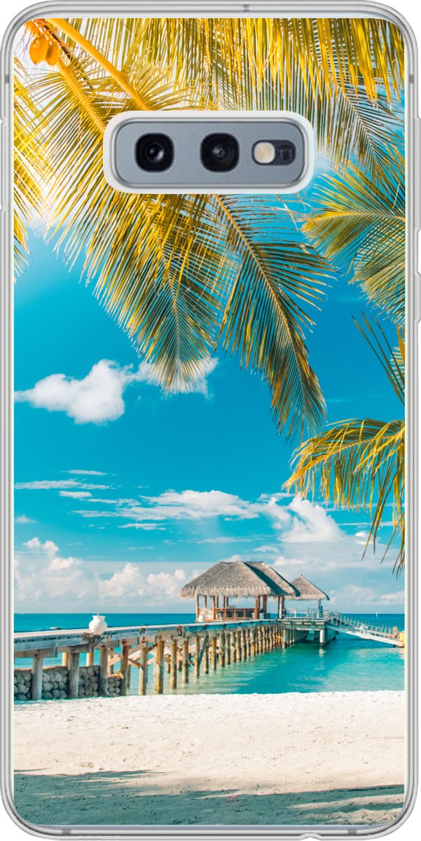 Telefoonhoesje Geschikt voor Samsung Galaxy S10e hoesje - Tropisch - Strand - Palmboom - Siliconen Telefoonhoesje Telefoonhoesje