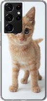 Geschikt voor Samsung Galaxy S21 Ultra hoesje - Kat - Rood - Kitten - Meisjes - Kinderen - Jongens - Kindje - Siliconen Telefoonhoesje