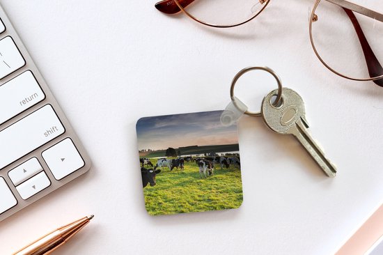 Sleutelhanger - Uitdeelcadeautjes - Koe - Gras - Zonsondergang - Plastic