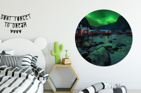 WallCircle - Wandcirkel ⌀ 120 - Noorderlicht - Noorwegen - Nacht - Ronde schilderijen woonkamer - Wandbord rond - Muurdecoratie cirkel - Kamer decoratie binnen - Wanddecoratie muurcirkel - Woonaccessoires XXL