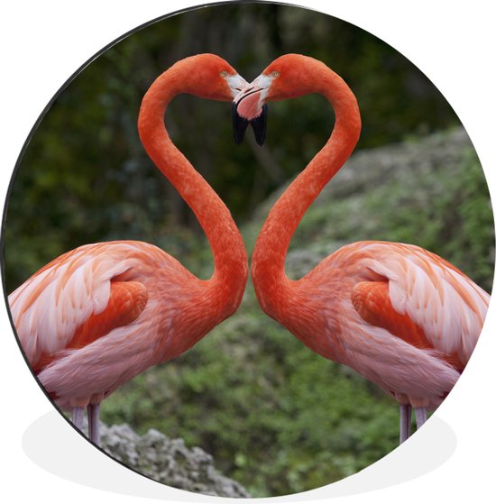 WallCircle - Wandcirkel - Muurcirkel - Twee flamingo's vormen een hart - Aluminium - Dibond - ⌀ 140 cm - Binnen en Buiten