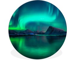 WallCircle - Wandcirkel ⌀ 60 - Noorderlicht - Berg - Noorwegen - Ronde schilderijen woonkamer - Wandbord rond - Muurdecoratie cirkel - Kamer decoratie binnen - Wanddecoratie muurcirkel - Woonaccessoires