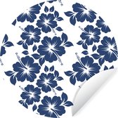 WallCircle - Muurstickers - Behangcirkel - Een blauwe illustratie van een bloemdessin - 80x80 cm - Muurcirkel - Zelfklevend - Ronde Behangsticker