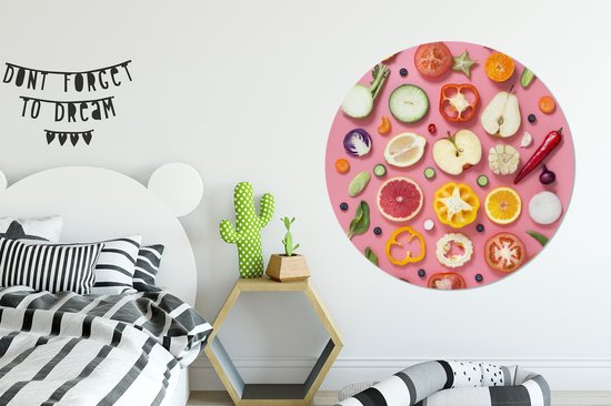 WallCircle - Cercle Mural - Cercle Mural - Légumes - Fruits - Rose - Aluminium - Dibond - 120x120 cm - Intérieur et Extérieur XXL