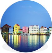 WallCircle - Wandcirkel ⌀ 30 - Curaçao - Huizen - Skyline - Ronde schilderijen woonkamer - Wandbord rond - Muurdecoratie cirkel - Kamer decoratie binnen - Wanddecoratie muurcirkel - Woonaccessoires