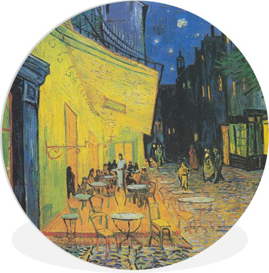 WallCircle - Wandcirkel ⌀ 30 - Caféterras bij nacht - Vincent van Gogh - Ronde schilderijen woonkamer - Wandbord rond - Muurdecoratie cirkel - Kamer decoratie binnen - Wanddecoratie muurcirkel - Woonaccessoires