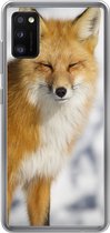 Geschikt voor Samsung Galaxy A41 hoesje - Vos - Sneeuw - Rood - Siliconen Telefoonhoesje