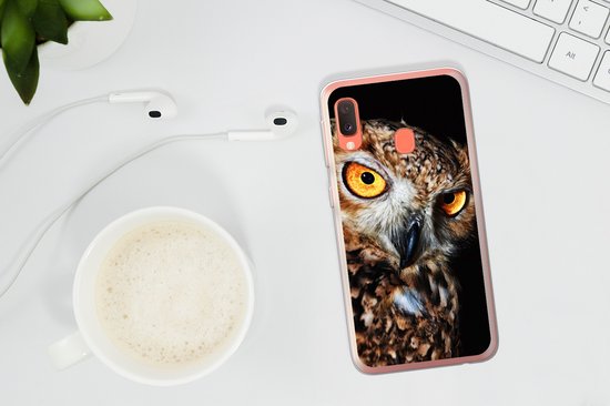 Coque Samsung Galaxy A20e - Hibou - Zwart - Jaune - Siliconen