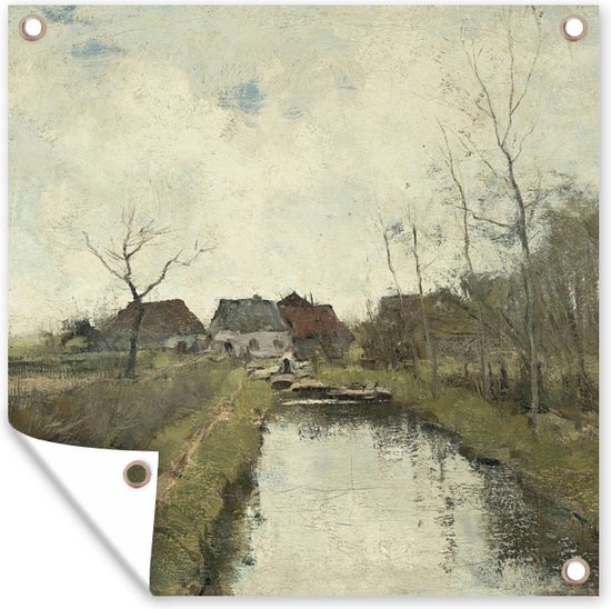Tuindoek Huisje aan een sloot - Schilderij van Anton Mauve - 100x100 cm