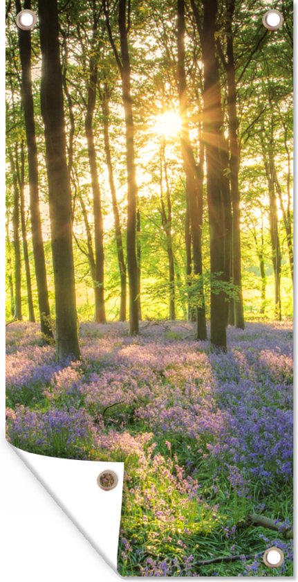 Foto: Wanddecoratie buiten lente bos zon 80x160 cm tuindoek buitenposter wanddecoratie buiten lente bos zon 80x160 cm