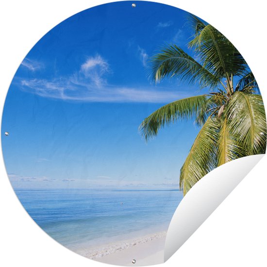 Tuincirkel Tropisch - Zand - Palmboom - 90x90 cm - Ronde Tuinposter - Buiten