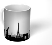 Mok - tekening van de horizon van Las Vegas met een blauwe lucht - zwart wit - 350 ML - Beker