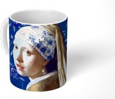 Mok - Koffiemok - Meisje met de parel - Delfts blauw - Vermeer - Bloemen - Schilderij - Oude meesters - Mokken - 350 ML - Beker - Koffiemokken - Theemok