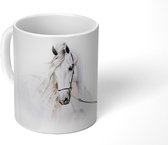 Mok - Koffiemok - Paard - Waterverf - Dieren - Wit - Mokken - 350 ML - Beker - Koffiemokken - Theemok