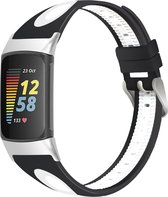 Siliconen Smartwatch bandje - Geschikt voor  Fitbit Charge 5 sport gesp band - zwart/wit - Strap-it Horlogeband / Polsband / Armband