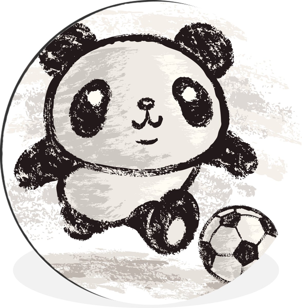 WallCircle - Wandcirkel - Muurcirkel - Panda - Voetbal - Zwart - Wit - Aluminium - Dibond - 60x60 cm - Binnen en Buiten
