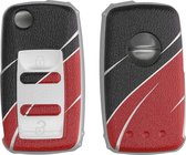 kwmobile autosleutelhoes geschikt voor VW Skoda Seat 3-knops autosleutel - Cover in grijs / zwart / rood - Kleurengolf design