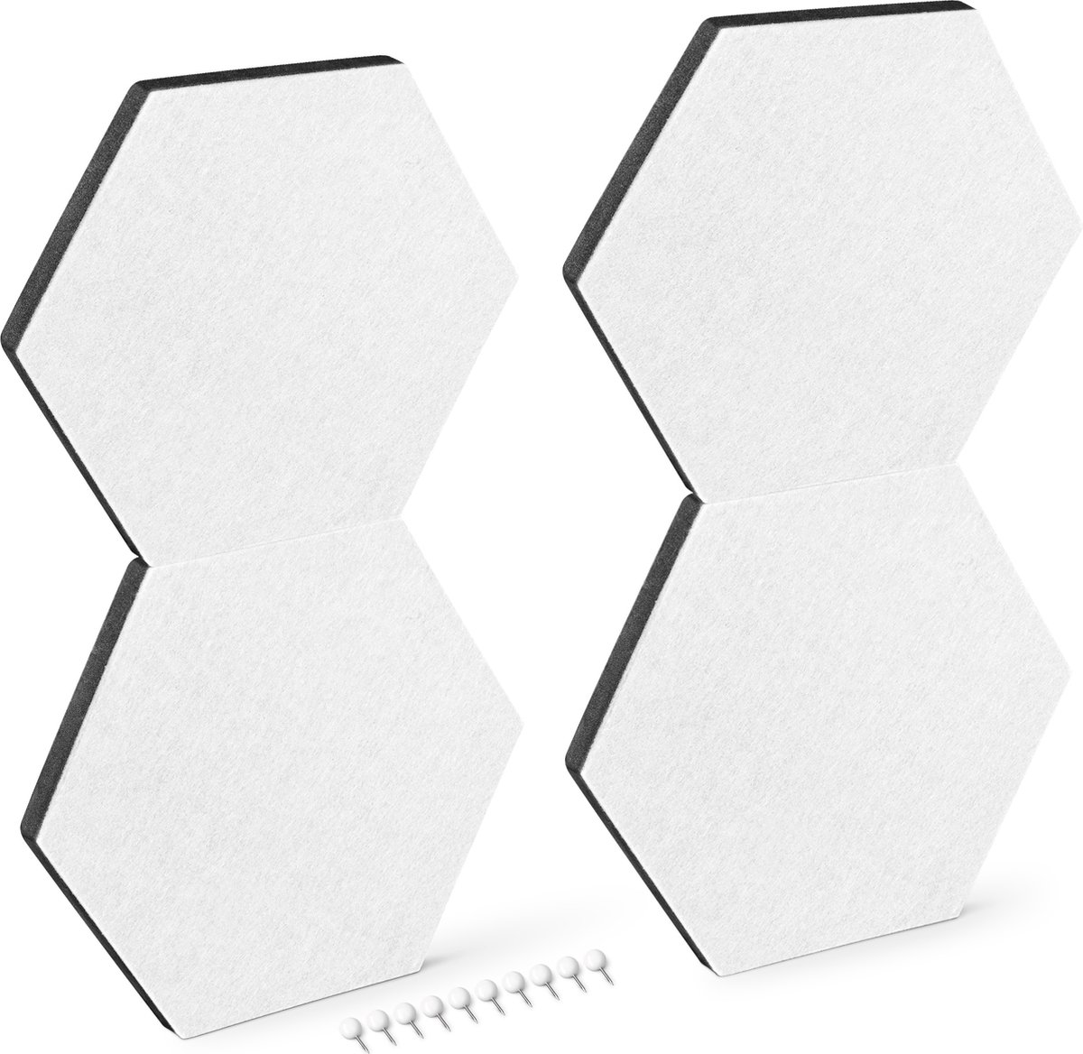Navaris prikbord van vilt - 4 tegels zeshoekig - Vilten memobord - Inclusief punaises en zelfklevende tape - 20 x 17 cm - Wit - Navaris