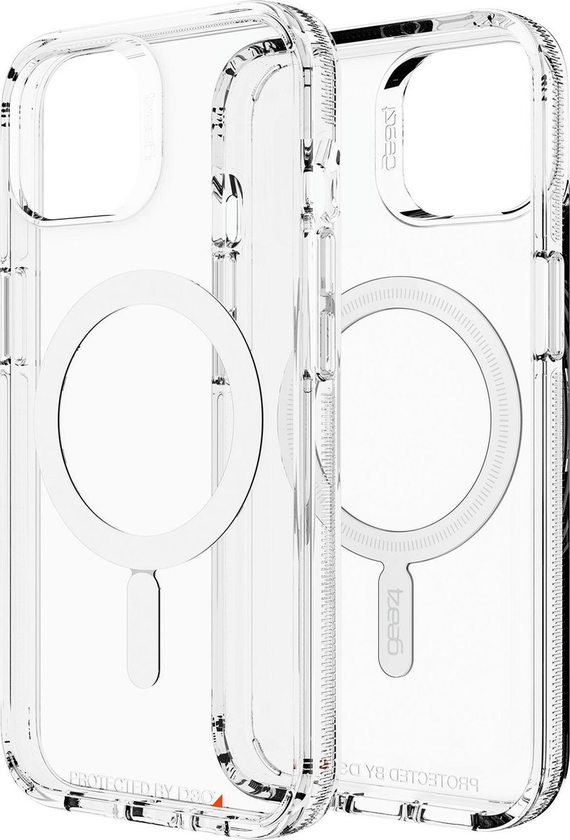 Gear4 Crystal Palace doorzichtige MagSafe hoes iPhone 13 - Stevig transparant hoesje - Stevige beschermhoes - MagSafe Magneten - randje rondom scherm - valbescherming - Rugged Clear Case Apple iPhone 13 Mini 6.1 inch - Zwart | Transparant