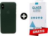 Backcase Carbon Hoesje iPhone XS Max Groen - Gratis Screen Protector - Telefoonhoesje - Smartphonehoesje