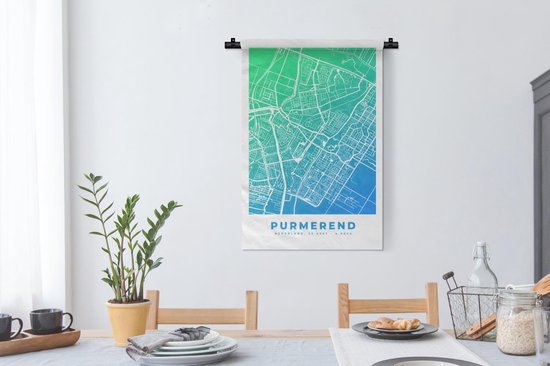 Tapisserie - Tissu mural - Plan de la ville - Purmerend - Nederland - Blauw - 60x90 cm - Tapisserie - Carte